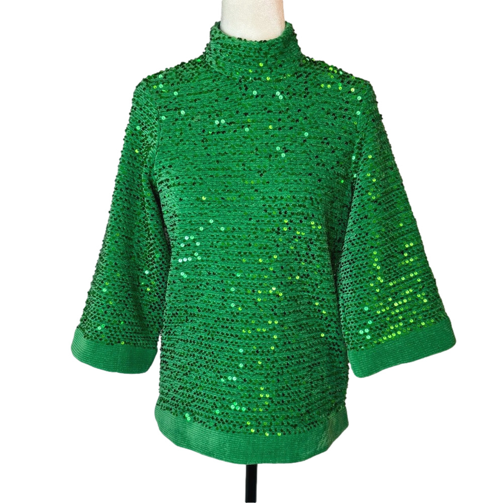 Zara green chenille sequin sweater